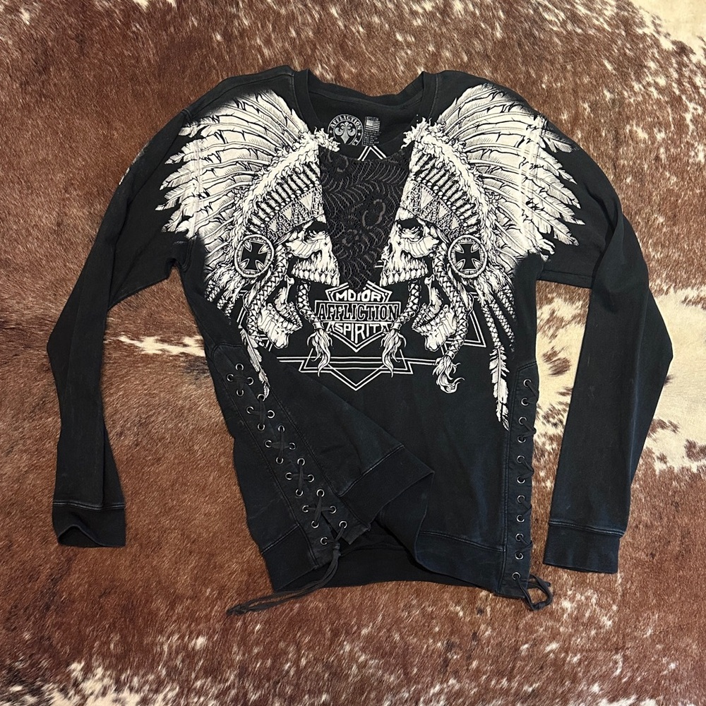 Affliction Black Graphic Long Sleeve Top